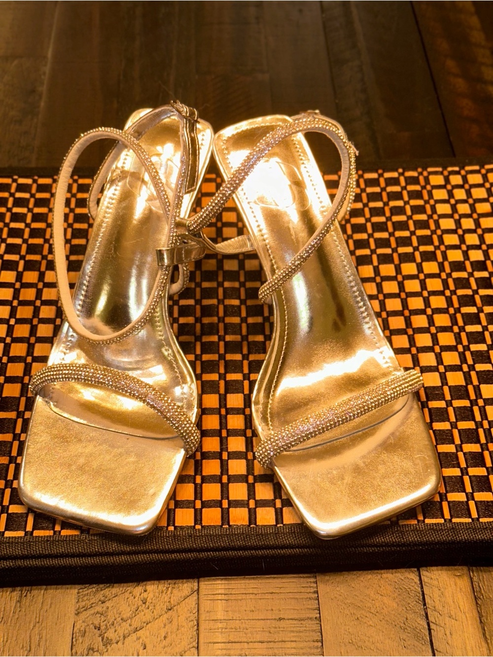 Metallic Silver rhinestone Strappy Evening Sandals